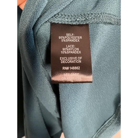 Torrid Blouse High Neck Lace Inset Womens Size 3X Teal Short Sleeve Shell Top - Picture 4 of 9